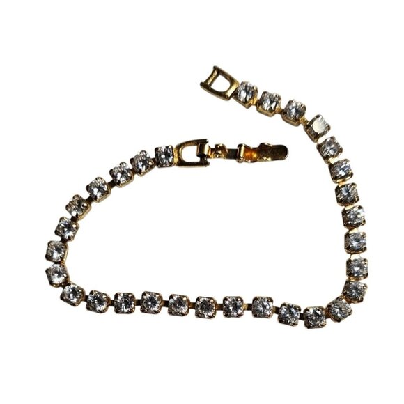 7" Gold-Tone Cubic Zirconia Tennis Bracelet Secure Foldover Clasp - Picture 1 of 5